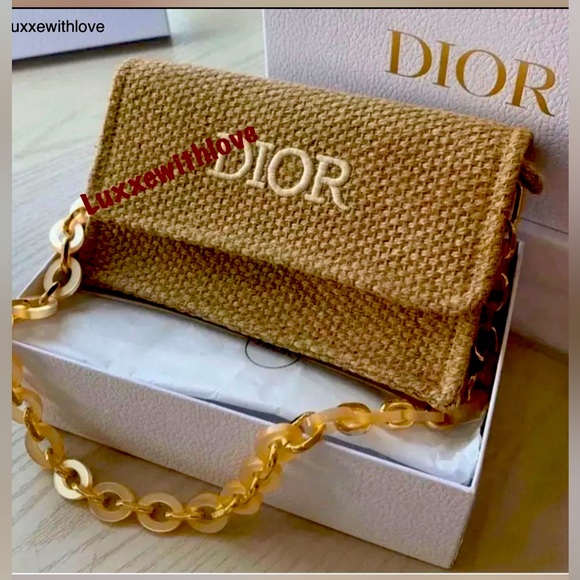 Dior Tan Woven Clutch with Gold Chain NWOT - Picture 1 of 1